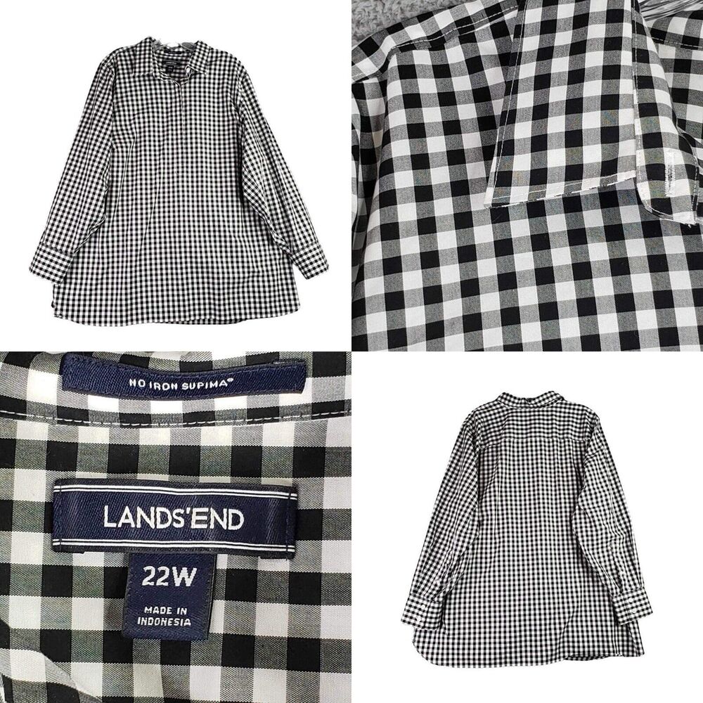 Lands' End Black and White Gingham Blouse